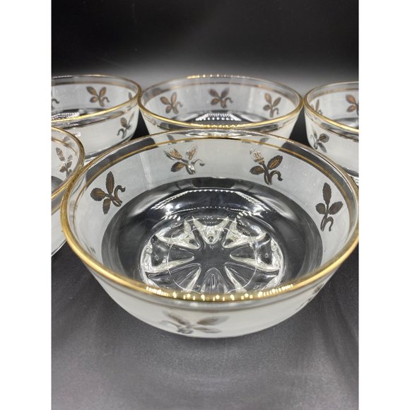 6 Vintage Frosted and Gold Leaf design Dessert Bowls 1960's 4 1/2 inch - Picture 14 of 16